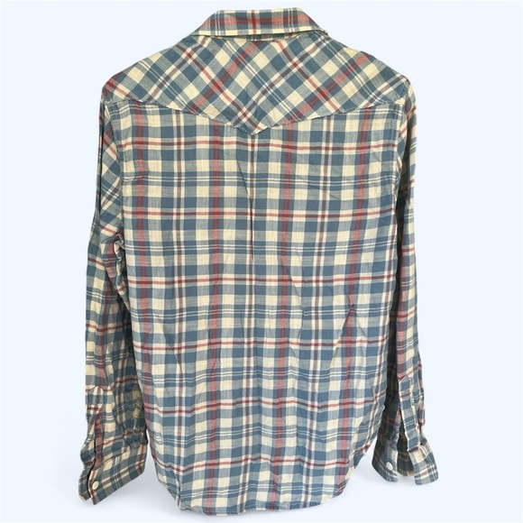 Lucky Brand Men's Blue White Western Sportswear Flannel Shirt 100% Cotton Size S - Picture 5 of 13